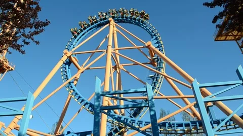 Theme Park Amusements Looping Roller Coaster Ride Stock Footage 49032697
