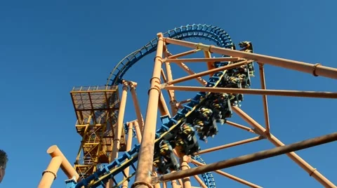 Theme Park Amusements Looping Roller Coaster Ride Stock Footage 49033857