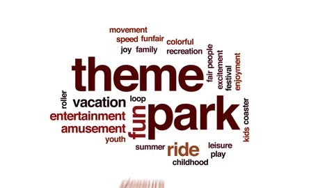 Theme park animated word cloud, text design animation. Stock Footage