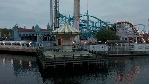 Theme park closed down due to covid19 coronavirus. Amusement park abandoned Stock Footage 144000127