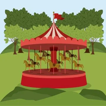 Theme park design over landscape background, vector illustration Ilustración de archivo