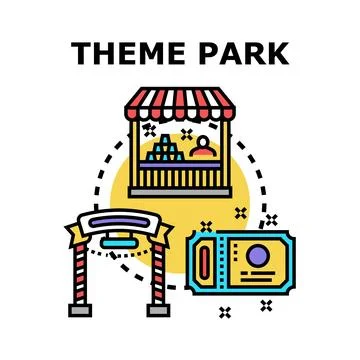 Theme park entertainment concept with booth and ticket Illustration