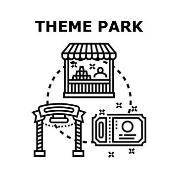 Theme park entertainment concept with booth and ticket Stock Illustration