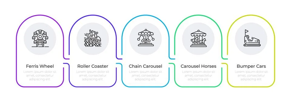 Theme park infographic horizontal rounded rectangles Ilustração Stock