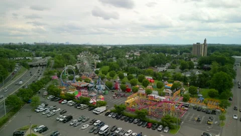 Theme park next to Garden state plaza, Paramus, New Jersey - 4K Aerial Stock Footage 310516022