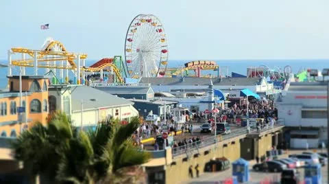 Theme Park on Ocean Pier Stock Footage 10910312