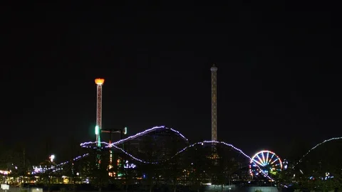 Theme park rides at night Video stock 97859401
