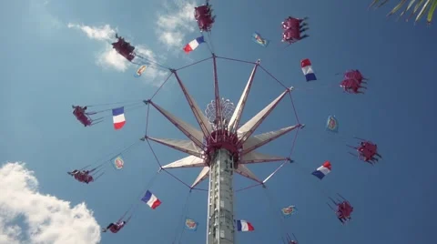 Theme Park Swing Ride Going Down - 60fps Stock Footage 52463797