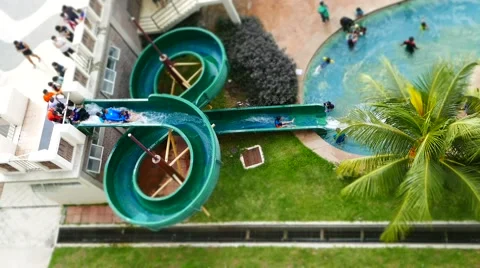 Theme Park Water Slides Tilt Shift Time Lapse Stock Footage 58677680