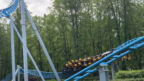 Theme roller coaster rides. High rollercoaster. Joy carrousel. Stock Footage 312284984