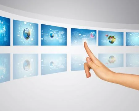Theme of world map on virtual screen Fotos de archivo
