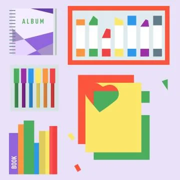 Themed kids creativity creation symbols poster in flat style with artistic Stock Illustration