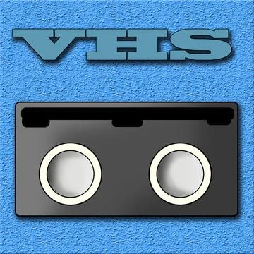 Themed old black VHS video cassette, illustration with blue background Stock Illustration