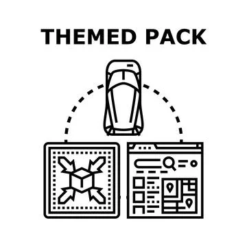 Themed pack concept for digital content and vehicle Stock Illustration