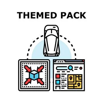 Themed pack concept for digital content and vehicle Stock Illustration