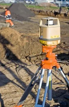 Theodolite on construction site Stock Photos