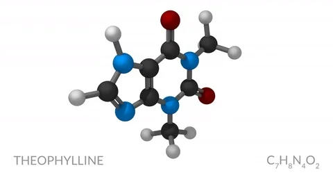 Theophylline molecule, rotating seamless loop, 3d animation, 4k 30fps Stock Footage 79013667