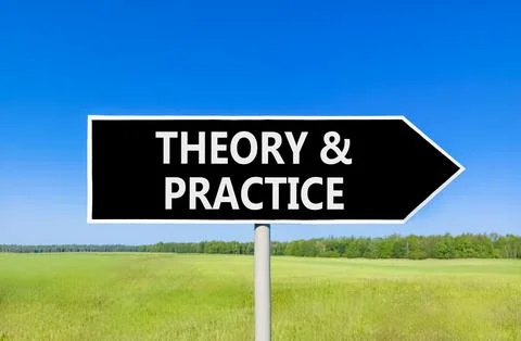 Theory and practice symbol. Concept words Theory and practice on beautiful .. Foto stock