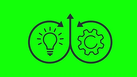 Theory and practice. Technology and education. The animated arrow combines the Video stock 202581661