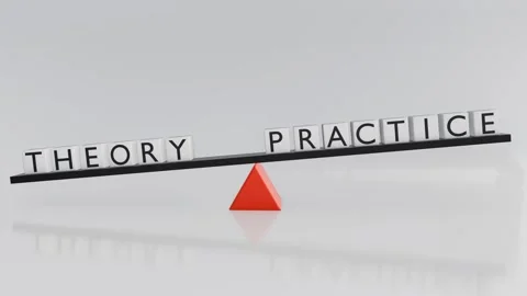 "THEORY" and "PRACTICE" using a seesaw metaphor. Stock Footage 305142917