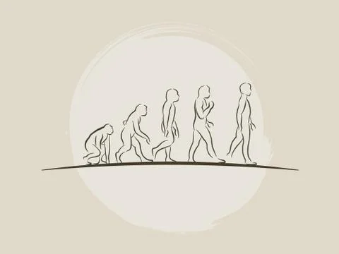 Theory of evolution of man - Human development - Hand drawn sketch vector Stock Illustration