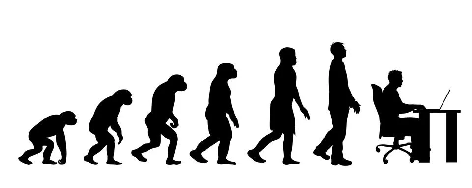 Theory of evolution of man. Vector silhouette of homo sapiens. Symbol from mo 스톡 일러스트