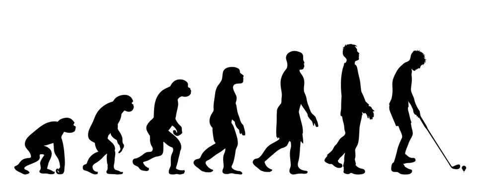 Theory of evolution of man. Vector silhouette of homo sapiens. Symbol from mo 스톡 일러스트