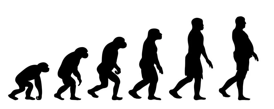 Theory of evolution of man. Vector silhouette of homo sapiens. Symbol from mo Illustrazione stock