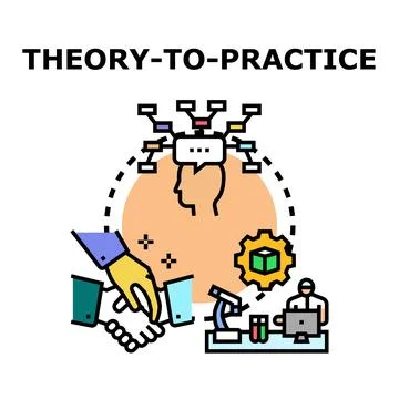 Theory to practice concept integrating knowledge and collaboration Stock Illustration