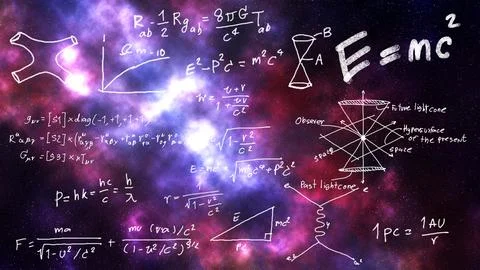 The theory of relativity's formula,physics knowledge and the laws of the co.. Stock Illustration