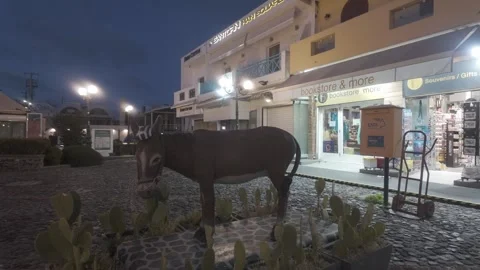 Theotokopoulos Main Square - Donkey Statue at Night. Stock Footage 327835983
