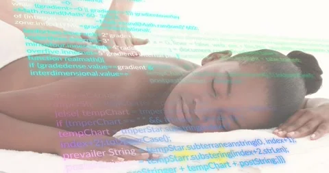 Therapist placing palms on back initiating gliding strokes in spa, with code Stock Footage 318758676