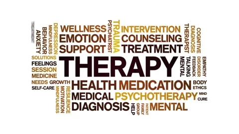 Therapy animated word cloud,animation tag kinetic typography seamless loop. Stock Footage 296164670
