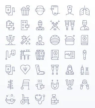 Therapy Vector Graphics featuring 40 Thin Line Editable 64x64 Designs Stock Illustration