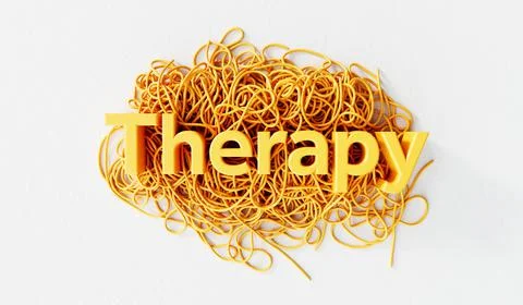 Therapy word on a tangled pile of string. mental health and personal development イラスト素材