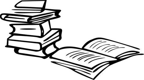 There are books on the table, one is unfolded Stock Illustration