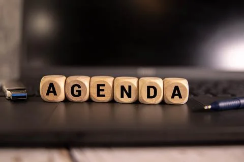 There are bright multi-colored stickers with the text AGENDA Foto stock