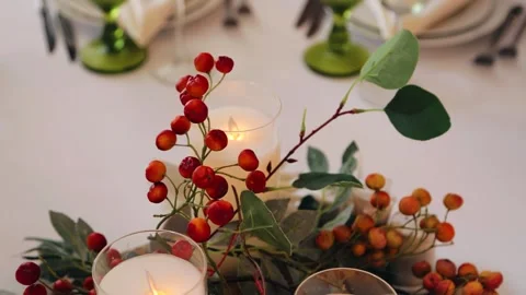 There are candles on the table Stock Footage 305835484