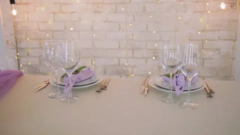 There are cutlery for two people on the festive table. Stock Footage 328514088