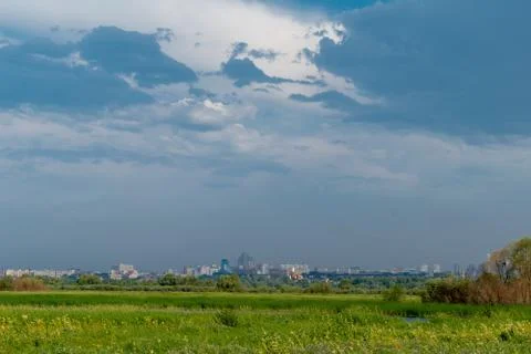 There are dark clouds over the city Stock Photos