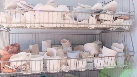There are a lot of different clay dishes that are ready for baking Stock Footage 237157456