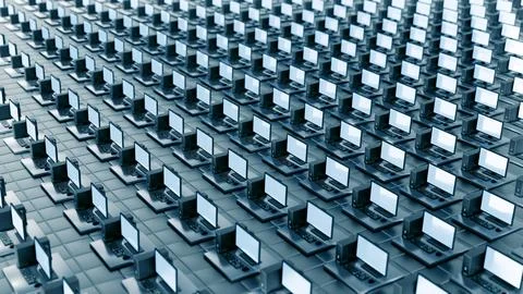 There are many computers connected to one network. 3d animation Stock Photos