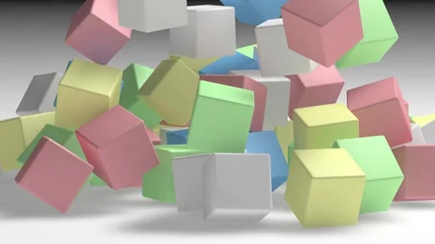 There are many different color shades of cubes falling in space on a white ba Stock Footage 262962996