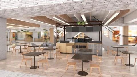 There are tables and chairs set up for you in the department store's booze .. Stock Illustration