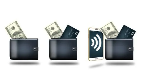 There are three options for paying that you can carry with you...cash, credit Stock Illustration