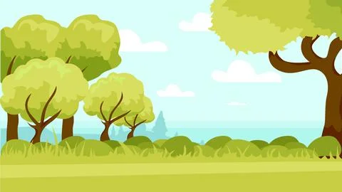There are trees and grass around. The background is quiet green. Ilustración de archivo