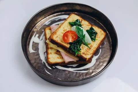 There are two toasts in plate. Stock Photos