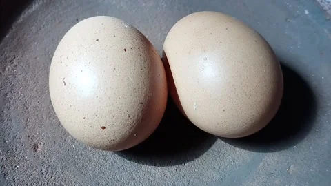There are two yellow chicken eggs in the mortar Stock Footage 221748498