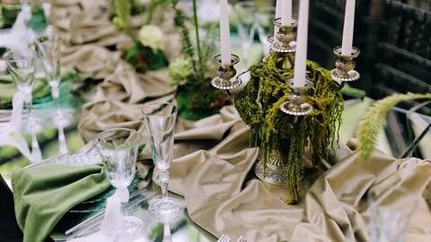 There are various decorations, candles and other decor Stock Footage 337310882