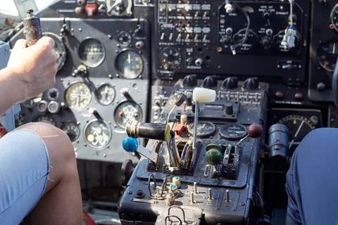 There are various instruments and sensors inside the cockpit of the aircraft Stock Photos